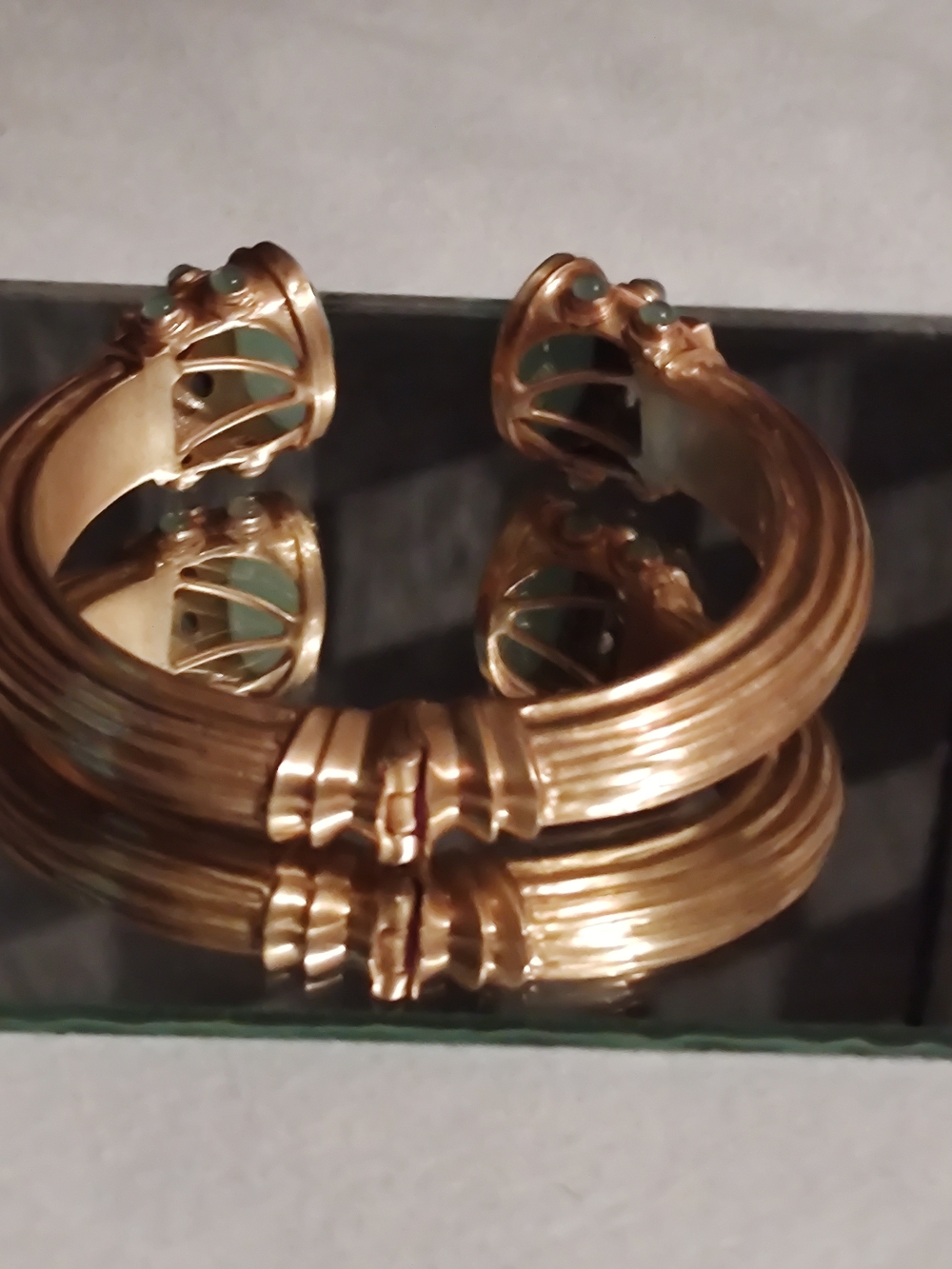 Christmas In July Julie Vos Gold Cuff Bracelet with Aqua Green Gem Accents - Picture 4 of 4